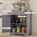 HOMCOM Kitchen Sideboard with Solid Wood Top, Adjustable Shelf & Drawers – Floor Storage Cabinet, Grey
