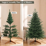 HOMCOM 5ft Artificial Christmas Tree with Hinged Branches & Solid Pine Wood Stand – 150cm, Green