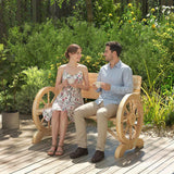 Outsunny 2-Seater Wagon Wheel Garden Bench, Fir Wood, Natural Finish