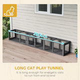 PawHut 250cm Extra Long Wooden Cat Tunnel with 8 Doors – L-Shape or Rectangle Outdoor Cat Enclosure, Dark Grey