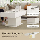 HOMCOM Extendable Coffee Table with LED Lights and Hidden Storage, 108–178.5cm – Living Room Table, High Gloss White