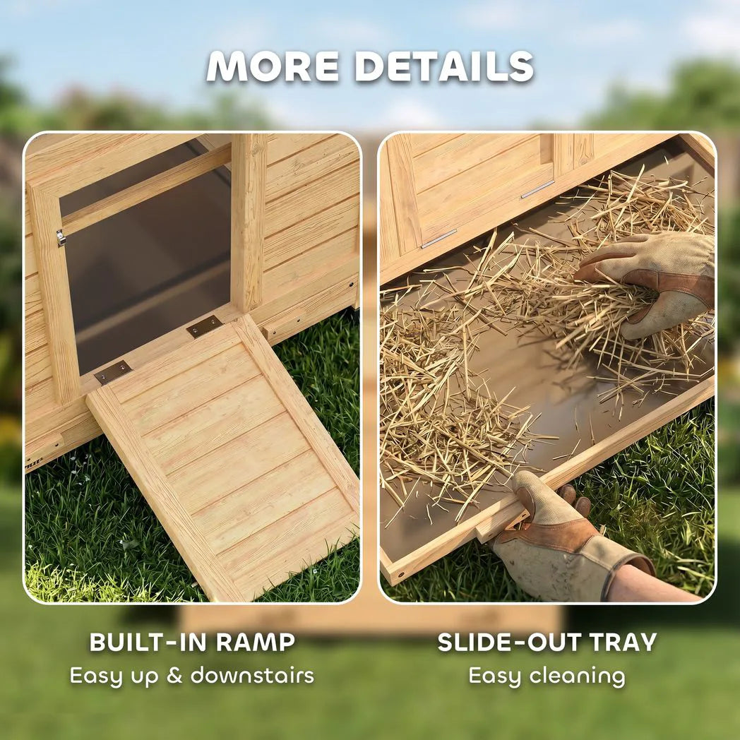 PawHut Wooden Chicken Coop with Two Nesting Boxes, Openable Waterproof Roof & Pull-Out Tray – Hen House, 150cm