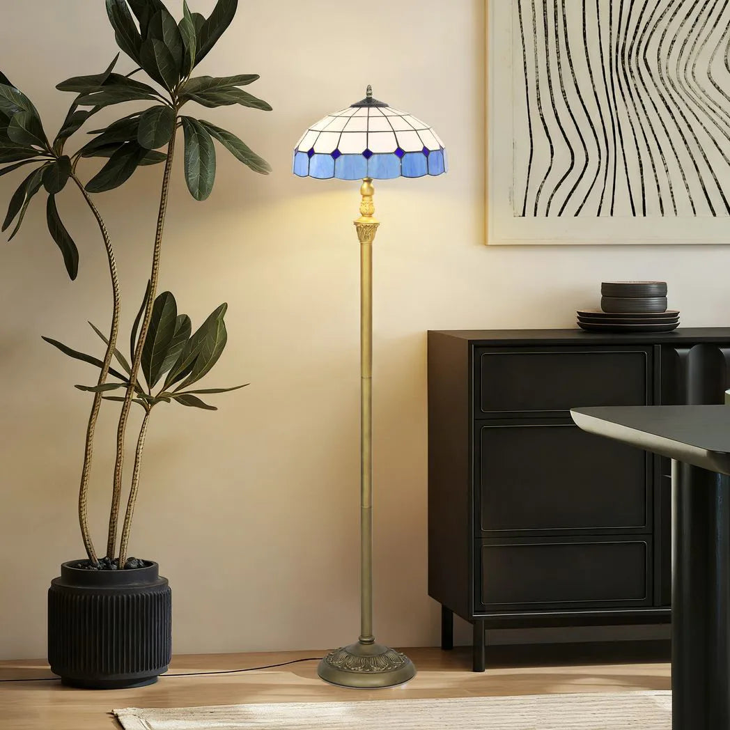 HOMCOM Tiffany-Style Floor Lamp with Handcrafted Stained Glass Shade
