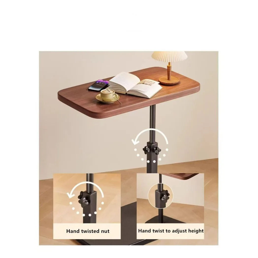 Adjustable C-Shaped Sofa Side Table with 360° Rotating Top – Height 45–80cm Laptop Table, Walnut