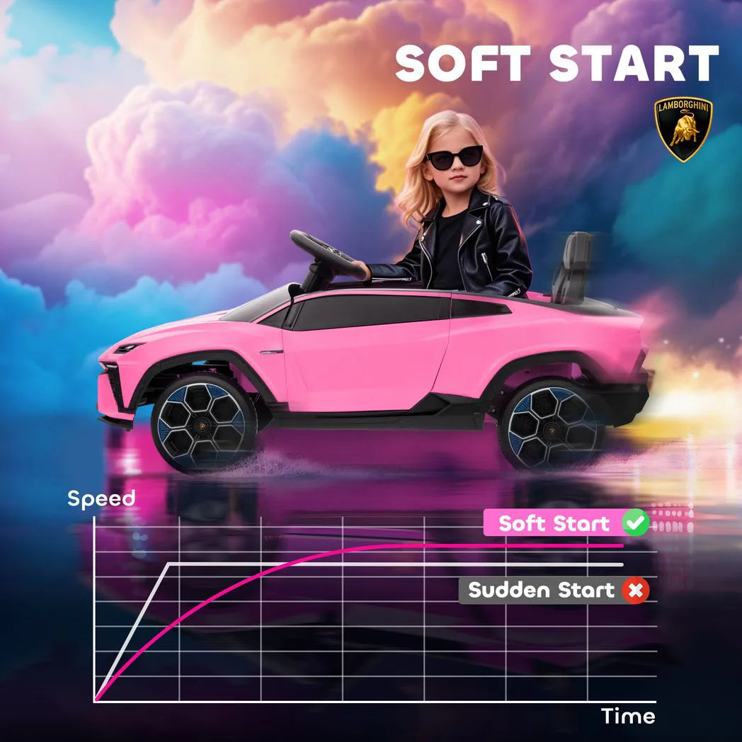 AIYAPLAY 12V Lamborghini Licensed Electric Ride On Car with Remote Control – Kids 3–6 Years, Pink