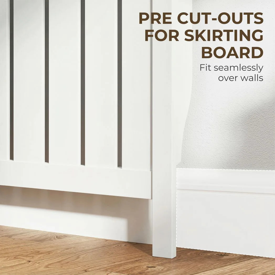HOMCOM Rustic-Look Radiator Cover with Top Drawers and Slats, 93 x 119cm – Slimline Heater Cabinet, White