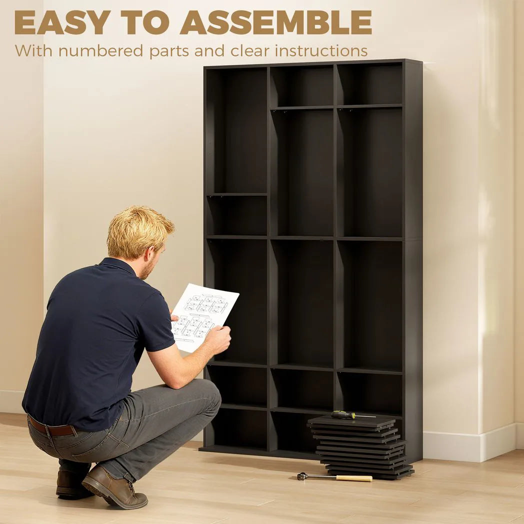 HOMCOM CD and DVD Storage Tower with 27 Compartments and 21 Adjustable Shelves – Media Rack, Black