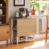 HOMCOM Four-Person Drop Leaf Dining Table with 2 Shelves and Wheels – Space-Saving, Wood-Effect
