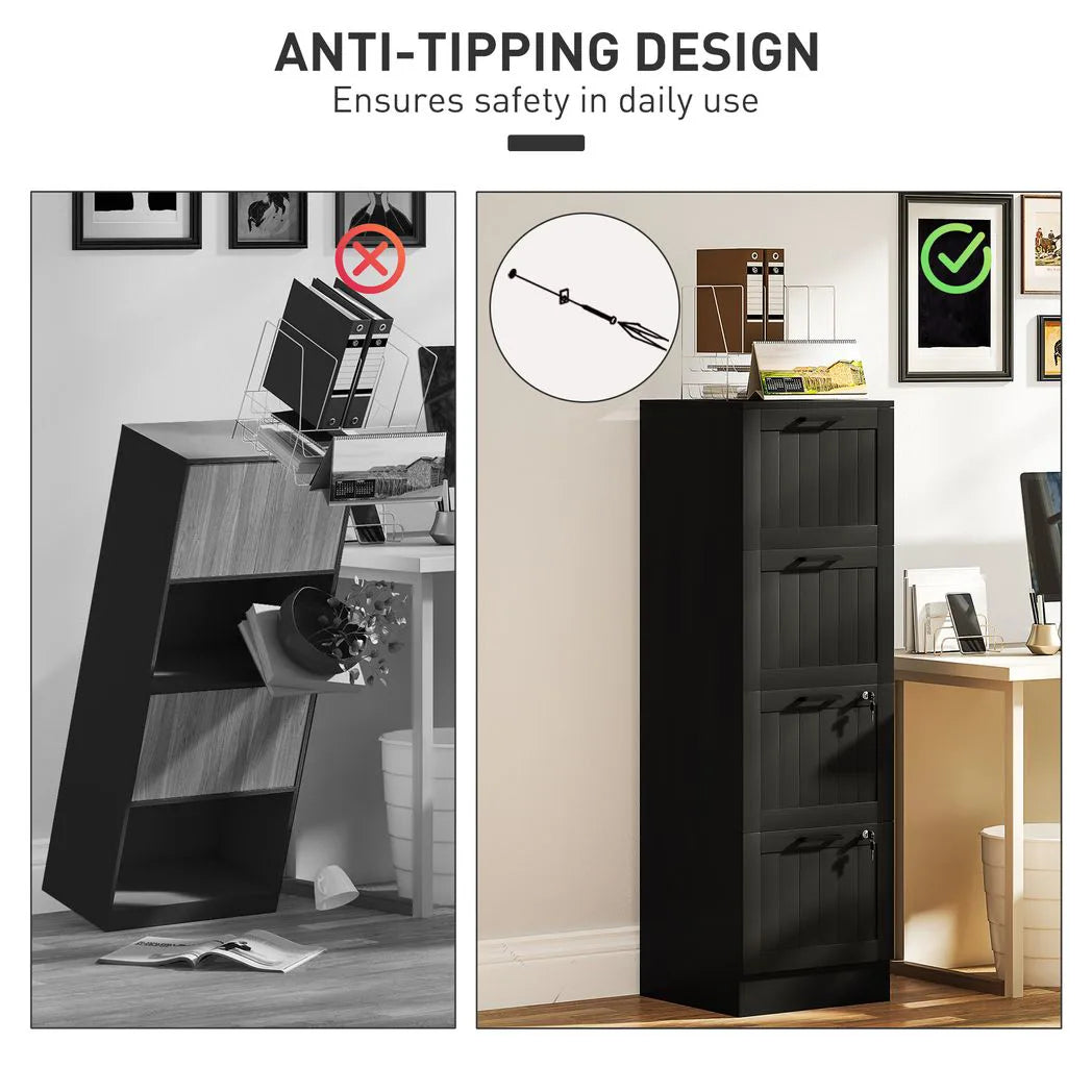 HOMCOM 4-Drawer Filing Cabinet with Lock & Adjustable Hanging Bars – Home Office Storage, Black