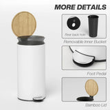 HOMCOM 30L Kitchen Pedal Bin with Removable Bucket and Soft-Close Lid – Fingerprint-Resistant, White and Natural