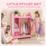 AIYAPLAY Kids Clothes Rail Wardrobe with Mirror, Shelves, Fabric Storage Boxes and Hooks – Bedroom and Nursery Storage, Pink