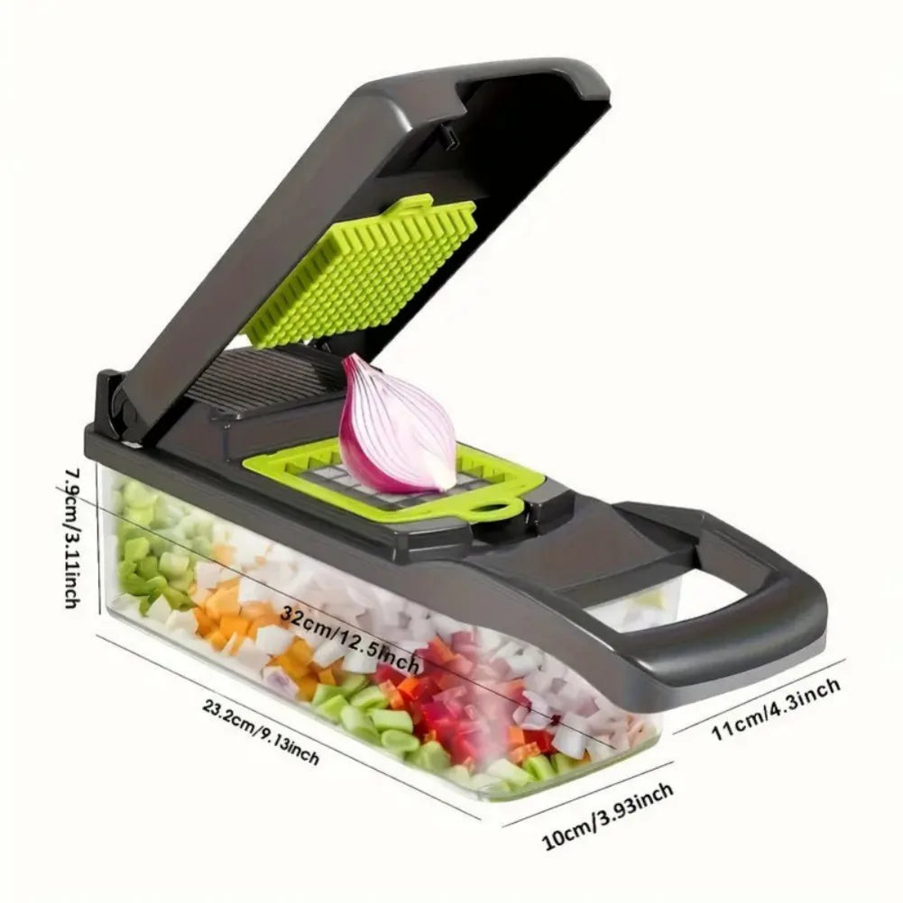 16-in-1 Vegetable Chopper with 8 Interchangeable Blades and 1.5L Container – Salad Slicer, Dicer and Grater Set