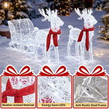 Light-Up Reindeer and Sleigh Christmas Decoration – 73cm, 240 White LEDs, UK Plug