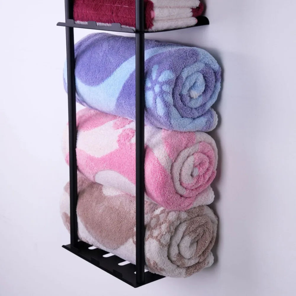 Wall Mounted Towel Rack, 3-Tier Self-Adhesive Matte Black Carbon Steel Bathroom Storage Shelf – 74cm Tall