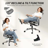 HOMCOM Ergonomic High Back Mesh Office Chair with 6D Armrests and 135° Recline – Footrest Desk Chair, Grey