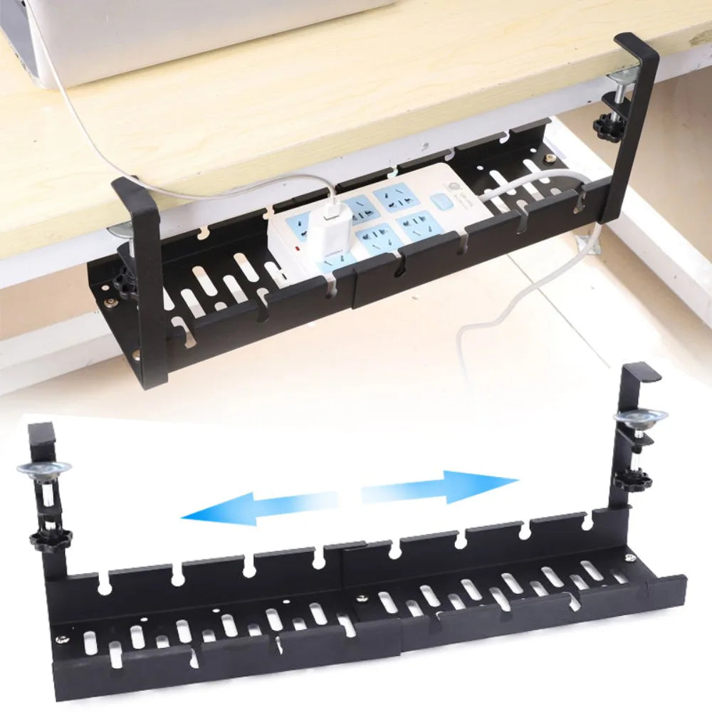 No Drill Under Desk Cable Management Tray with Clamp – Iron Wire Basket, Tool-Free Installation