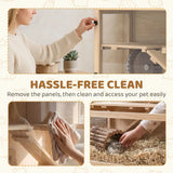 PawHut Wooden Hamster Cage with Hut, Wheel, Ramps and Removable Viewing Panels, 80 x 50 x 84 cm, Natural
