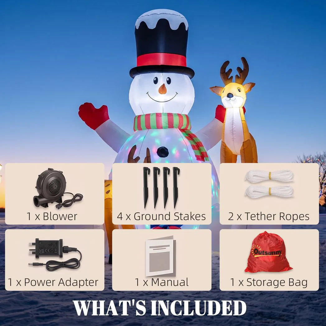 Outsunny 7ft Giant Christmas Inflatable Snowman with 2 Reindeer