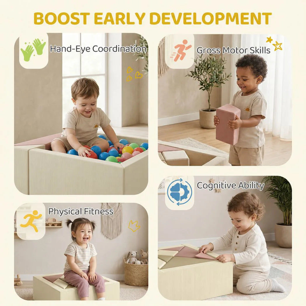 AIYAPLAY 9 Piece Foam Climbing Blocks Soft Play Set with Tangram Play and Removable Cover – Ages 3-6