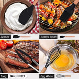 12 Piece Silicone Kitchen Utensil Set with Wooden Handles – Non-Stick Spatula, Ladle, Tongs & Whisk, Black
