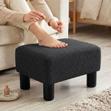 HOMCOM Linen Fabric Footstool Ottoman Cube with 4 Plastic Legs – Padded Bedroom Stool, Black