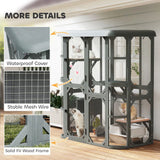 PawHut Outdoor Catio Cat Enclosure with Platforms, Condo and Waterproof Cover – Wooden, Grey