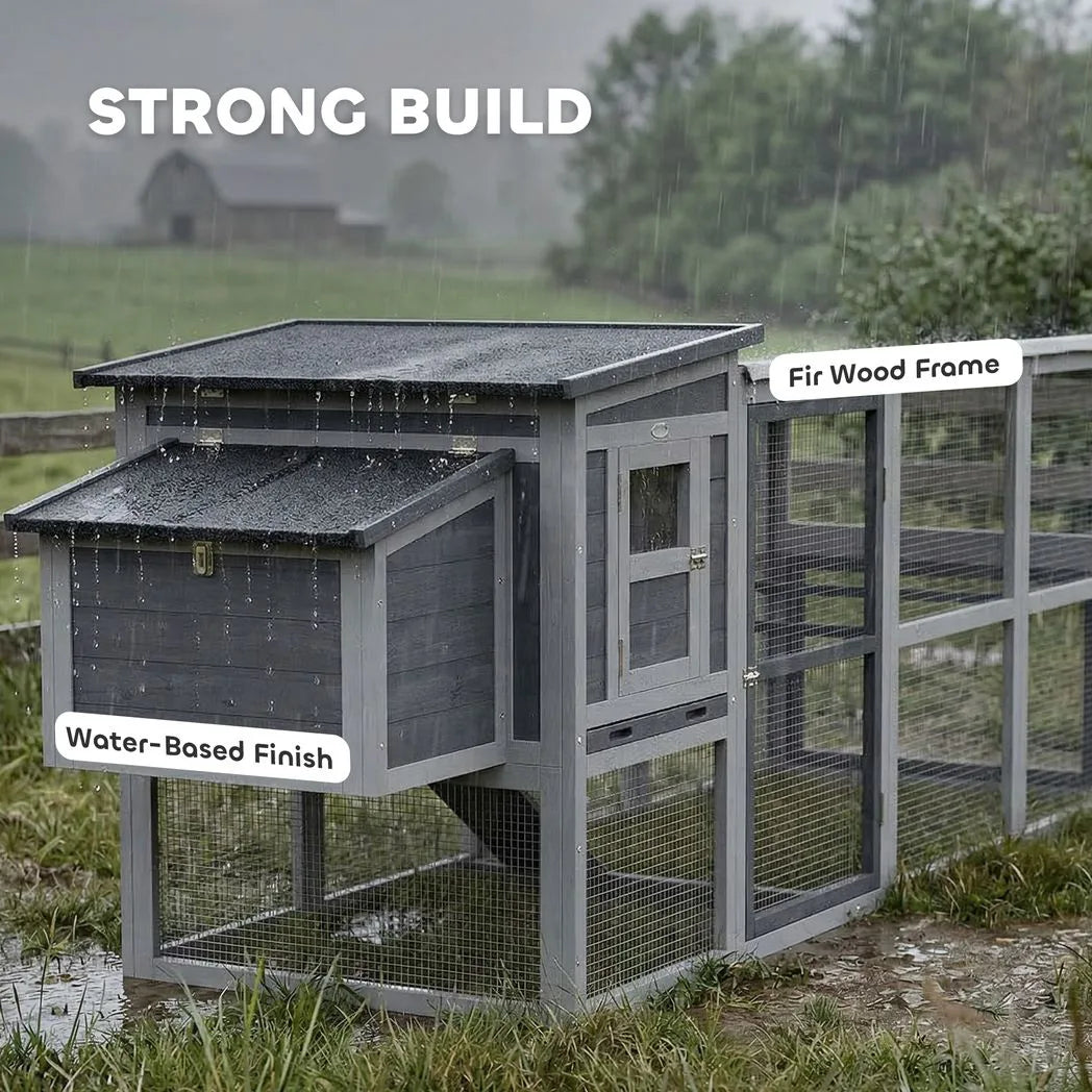 PawHut Large Chicken Coop with Covered Run, Nesting Box and Pull-Out Tray – Wooden Hen House, Asphalt Roof