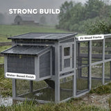 PawHut Large Chicken Coop with Covered Run, Nesting Box and Pull-Out Tray – Wooden Hen House, Asphalt Roof