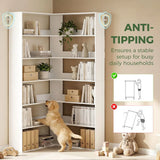HOMCOM 7-Tier L-Shaped Corner Bookcase with Rear Guards and Anti-Tip Hardware – Bookshelf, White Wood Effect