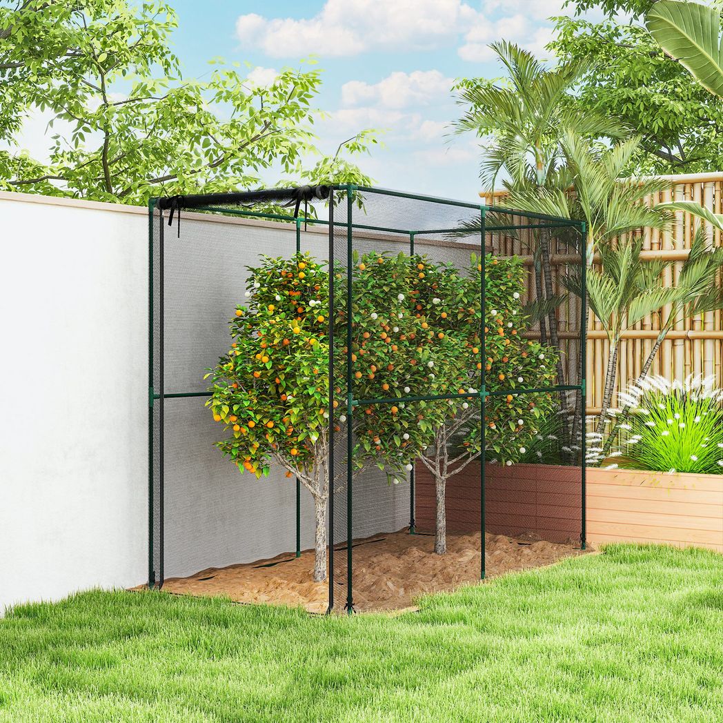 Outsunny Fruit Cage Bird Netting with Zipped Door and HDPE Mesh Cover – Brassica Protection Tent, 2 x 1 x 1.6 m