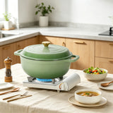 Enamelled Cast Iron Dutch Oven, 6QT (5.7L) with Lid & Two Silicone Gloves – Casserole Pot, Gradient Red