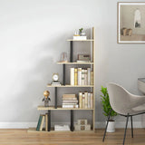 HOMCOM 5-Tier Ladder Bookcase with Anti-Tilt Device – Wooden Display Shelf Unit for Study and Living Room, Oak
