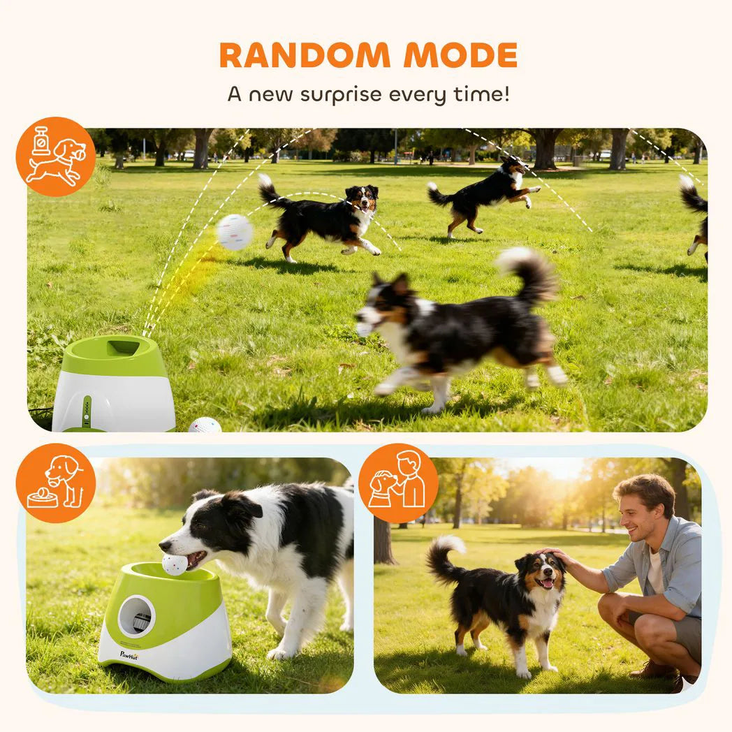 PawHut Automatic Dog Ball Launcher with 5 ETPU Balls, 3 Distance Settings – Indoor and Outdoor Fetch, Green