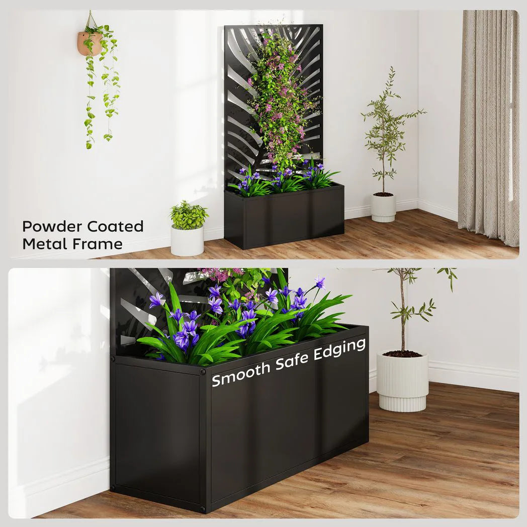 Outsunny Metal Raised Garden Bed with Trellis & Privacy Screen – Wall-Mounted or Freestanding Planter, 29L