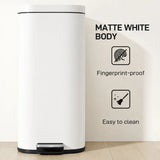 HOMCOM 30L Kitchen Pedal Bin with Soft-Close Lid – Compact Rubbish Bin with Removable Bucket, White