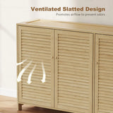 HOMCOM Bamboo Shoe Cabinet with Louvred Doors and Adjustable Shelves – Holds 18 Pairs, Natural
