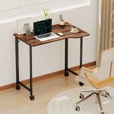 HOMCOM Folding Small Desk on Wheels – Space-Saving Computer Desk with Phone Slot, Rustic Brown