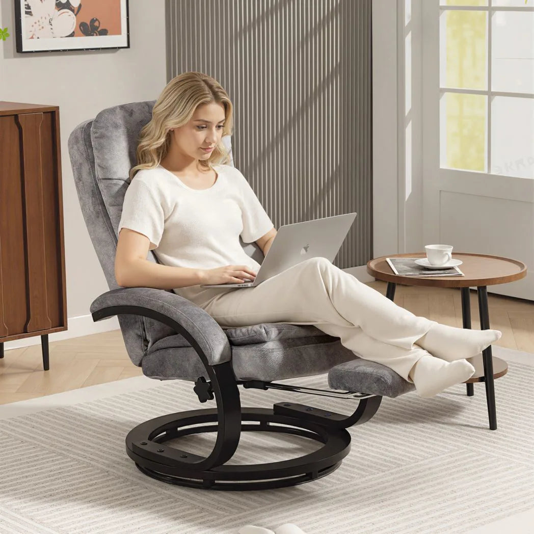 HOMCOM Swivel Recliner Chair with Footrest – Manual 135° Reclining Armchair, Velvet-Feel Upholstery, Grey