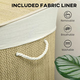 HOMCOM 3 Section Laundry Basket with Lid, 144L Bamboo Laundry Hamper with Handles and Liner, Cream White