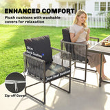 Outsunny 4-Seater Rattan Garden Dining Set – 108cm Wood-Effect Table and Space-Saving Chairs with Thick Cushions, Black