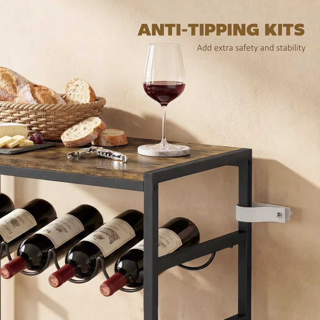 HOMCOM 6 Tier Free Standing Wine Rack for 30 Bottles with Wood-Effect Top, Rustic Brown