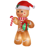 8ft Gingerbread Man Christmas Decoration with 5 LED Lights, Gift and Blower – Outdoor Garden Display