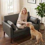 HOMCOM 2 Seater Sofa with Solid Wood Legs and 2 Pillows – Compact 132 cm Loveseat, Grey