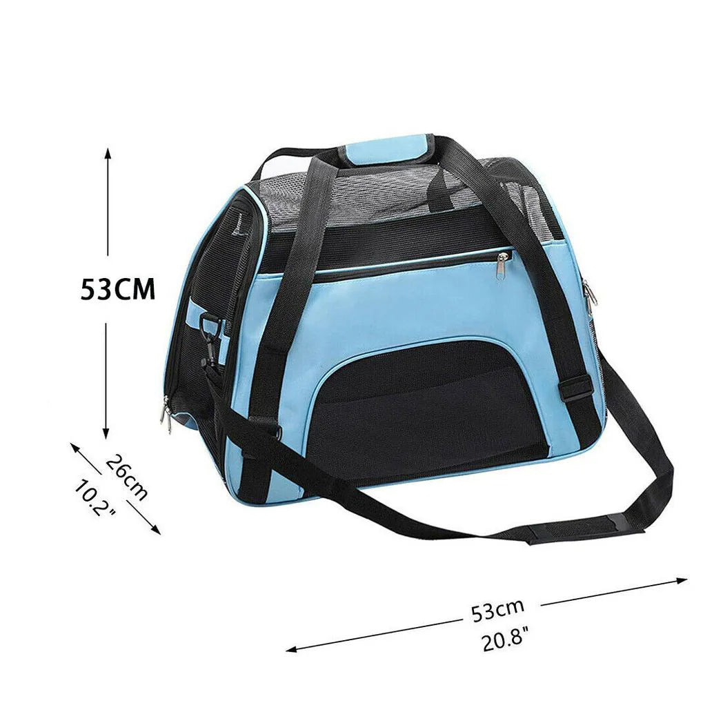 Large Soft Fabric Folding Pet Carrier Bag with Mesh Panels & Pockets – Portable Dog and Cat Travel Bag, Black
