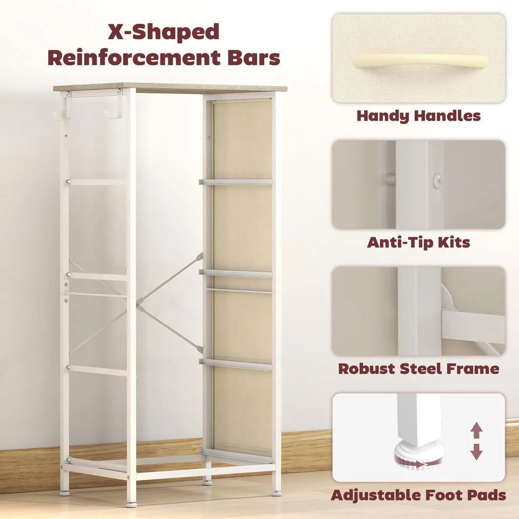 HOMCOM Tall Chest of Drawers with 4 Fabric Drawers, 4 Pockets & 2 Hooks – Steel Frame Storage, Natural Wood