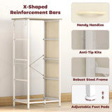 HOMCOM Tall Chest of Drawers with 4 Fabric Drawers, 4 Pockets & 2 Hooks – Steel Frame Storage, Natural Wood