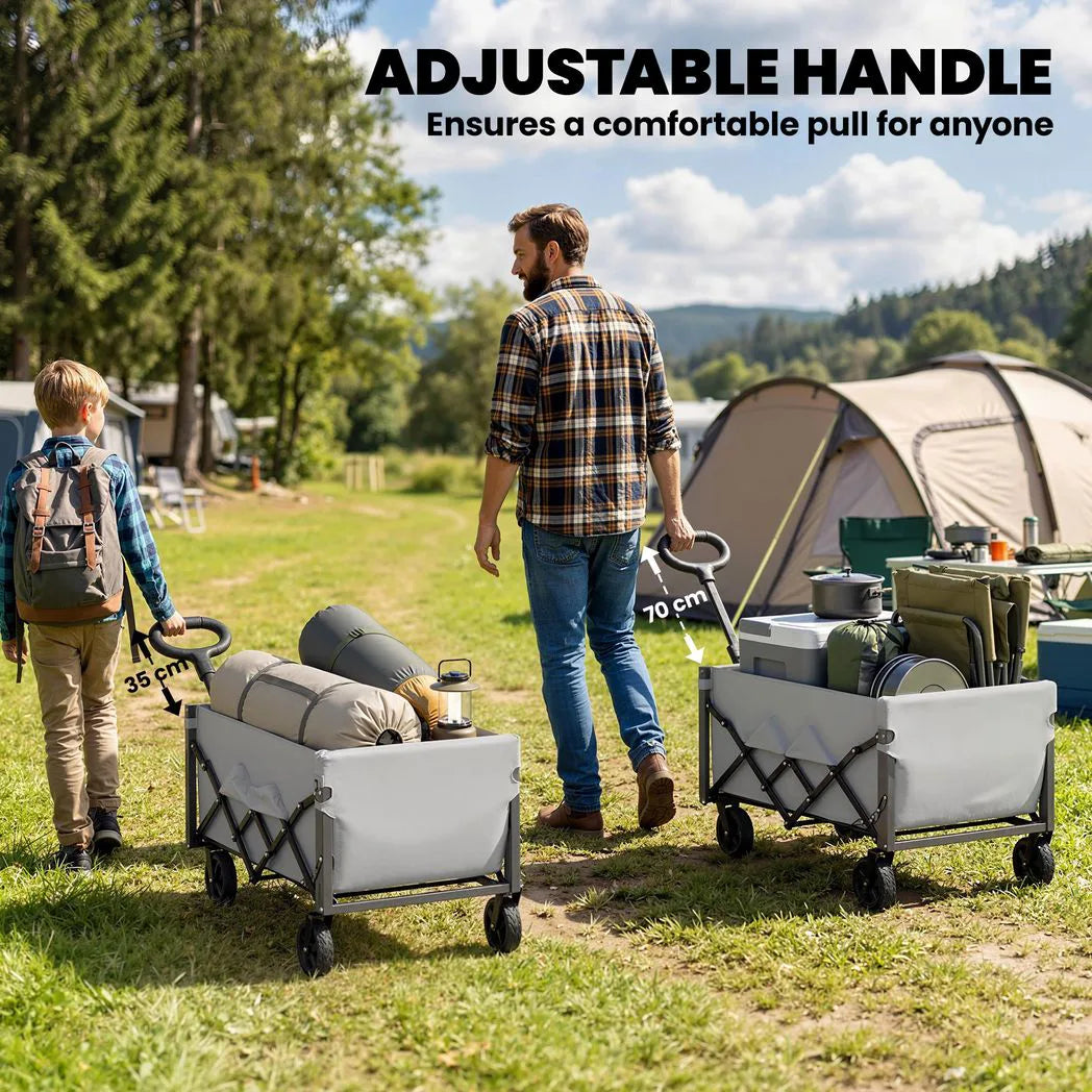 Outsunny 60L Foldable Festival Trolley with Drop-Down Tailgate – Collapsible Camping Wagon Cart, Grey