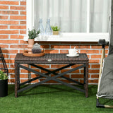 Outsunny Outdoor Rattan Coffee Side Table with X-Shape Steel Frame – Patio and Balcony Table, Mixed Brown