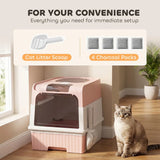 PawHut Enclosed Cat Litter Box with Pull-Out Drawer, Scoop & 2 Deodorisation Bags – Top Exit, Pink