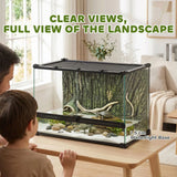 PawHut Reptile Glass Terrarium with Stone Background, Front Ventilation and Knob Lock, 50 x 30 x 35 cm, Black